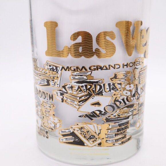 Set of 2 Las Vegas Casinos Rocks Lowball Glasses Vtg Gold Tone Mirage & More - Picture 3 of 5